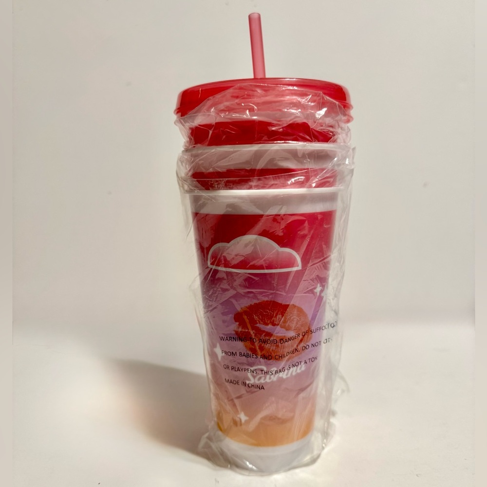 3 - LIMITED-EDITION REUSABLE SABRINA CUPS Pink/Orange Tumbler Set - Picture 3 of 4